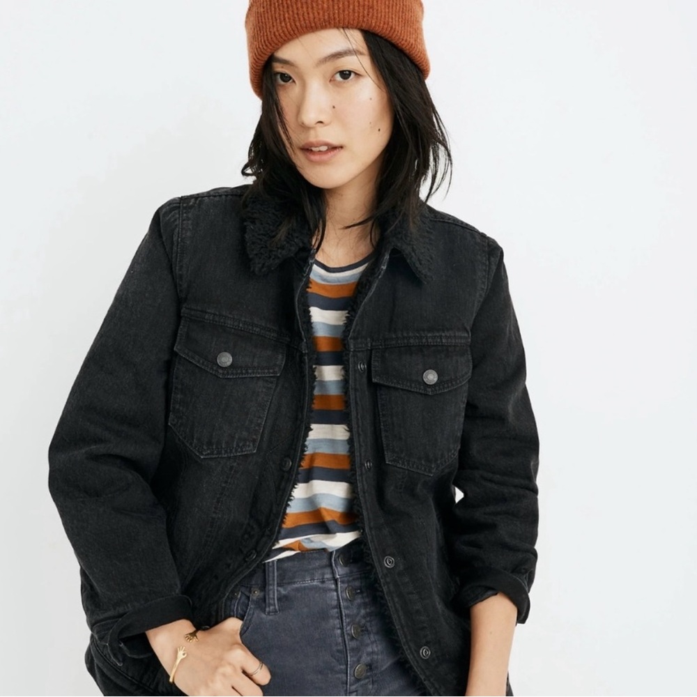 Madewell Oversized Jean Jacket in Black - Sherpa Edition